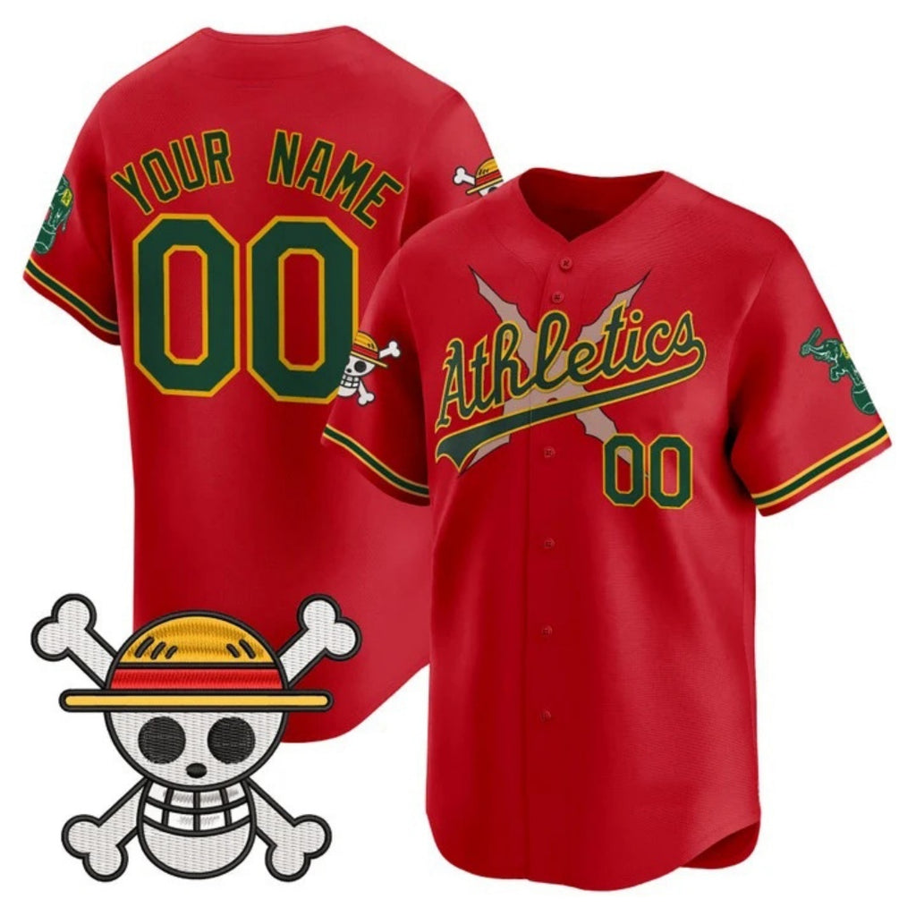 Custom Oakland Athletics x One Piece Red REYNOLDS Vapor Premier Limited Jersey - Stitched