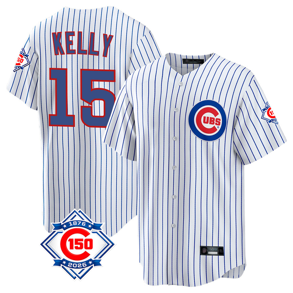 Chicago Cubs #15 Carson Kelly Player White REYNOLDS 150th Anniversary Home Game Stitched Jerseys