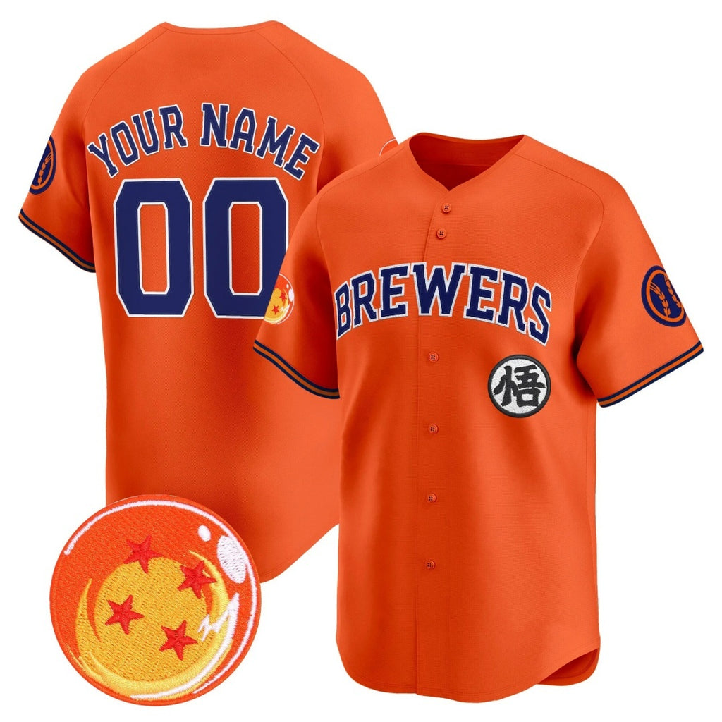 Custom Milwaukee Brewers x Dragon Ball Orange REYNOLDS Vapor Premier Limited Jersey - All Stitched