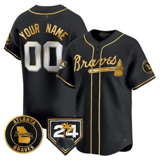 Custom Atlanta Braves 2024 Spring Training Patch Vapor Premier Limited Jersey ¨C Black Gold REYNOLDS