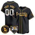 Custom Atlanta Braves 2024 Spring Training Patch Vapor Premier Limited Jersey ¨C Black Gold REYNOLDS