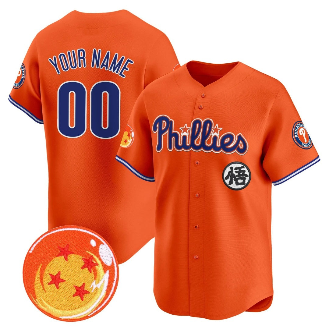 Custom Philadelphia Phillies x Dragon Ball Orange REYNOLDS Vapor Premier Limited Jersey - All Stitched