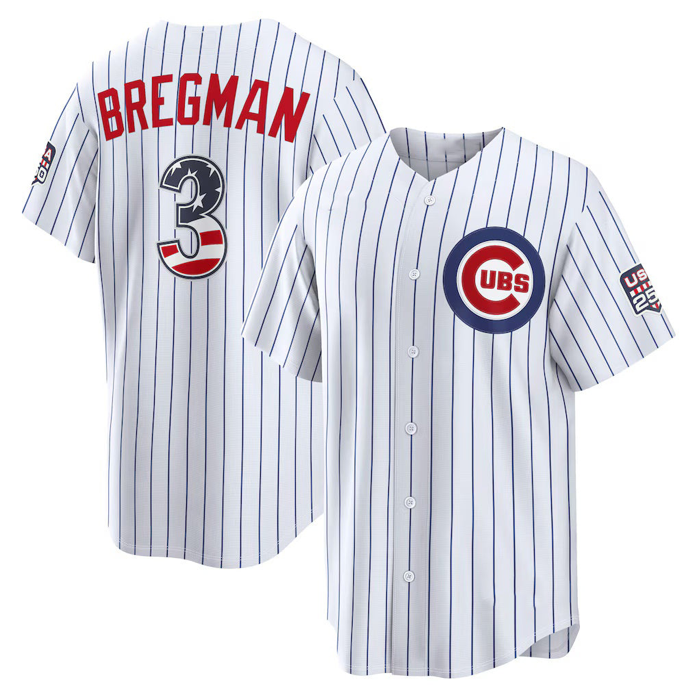 Chicago Cubs #3 Alex Bregman USA 250 Fourth of July Home Stadium Jersey - White REYNOLDS