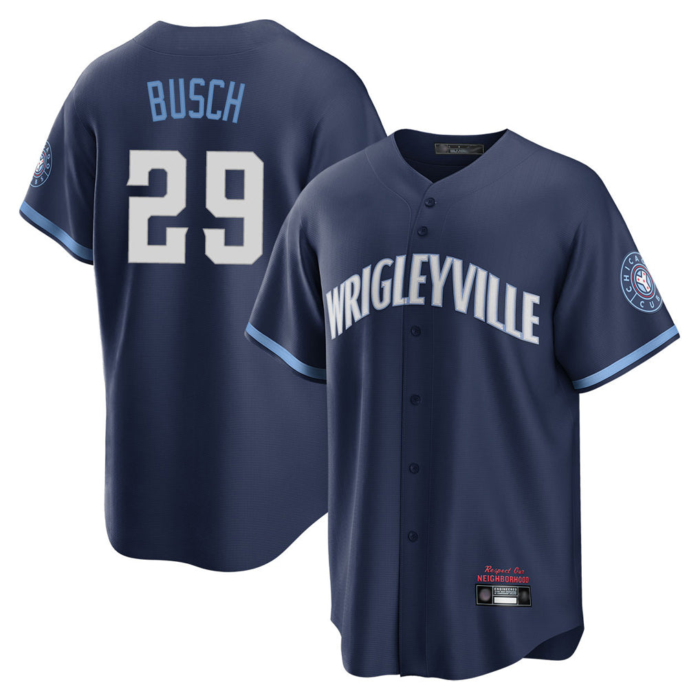 Chicago Cubs #29 Michael Busch Player Navy REYNOLDS City Connect Home Game Stitched Jerseys