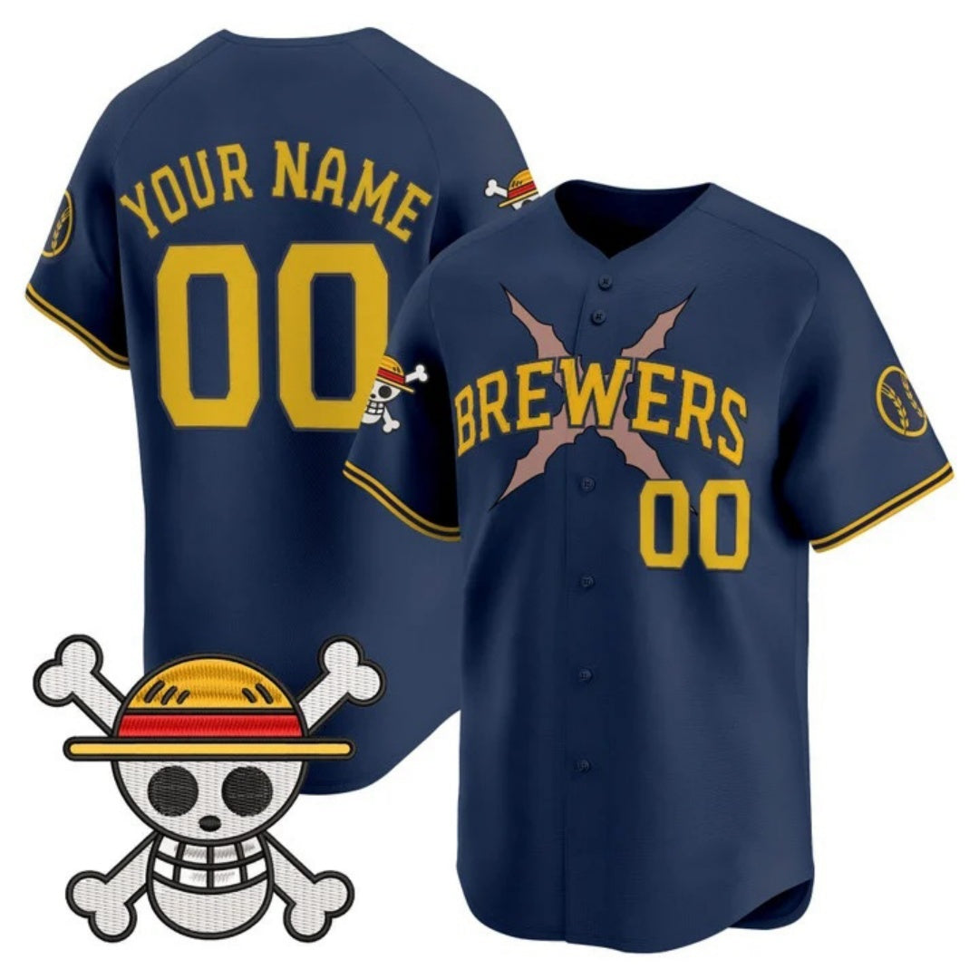 Custom Milwaukee Brewers x One Piece Navy REYNOLDS Vapor Premier Limited Jersey - Stitched