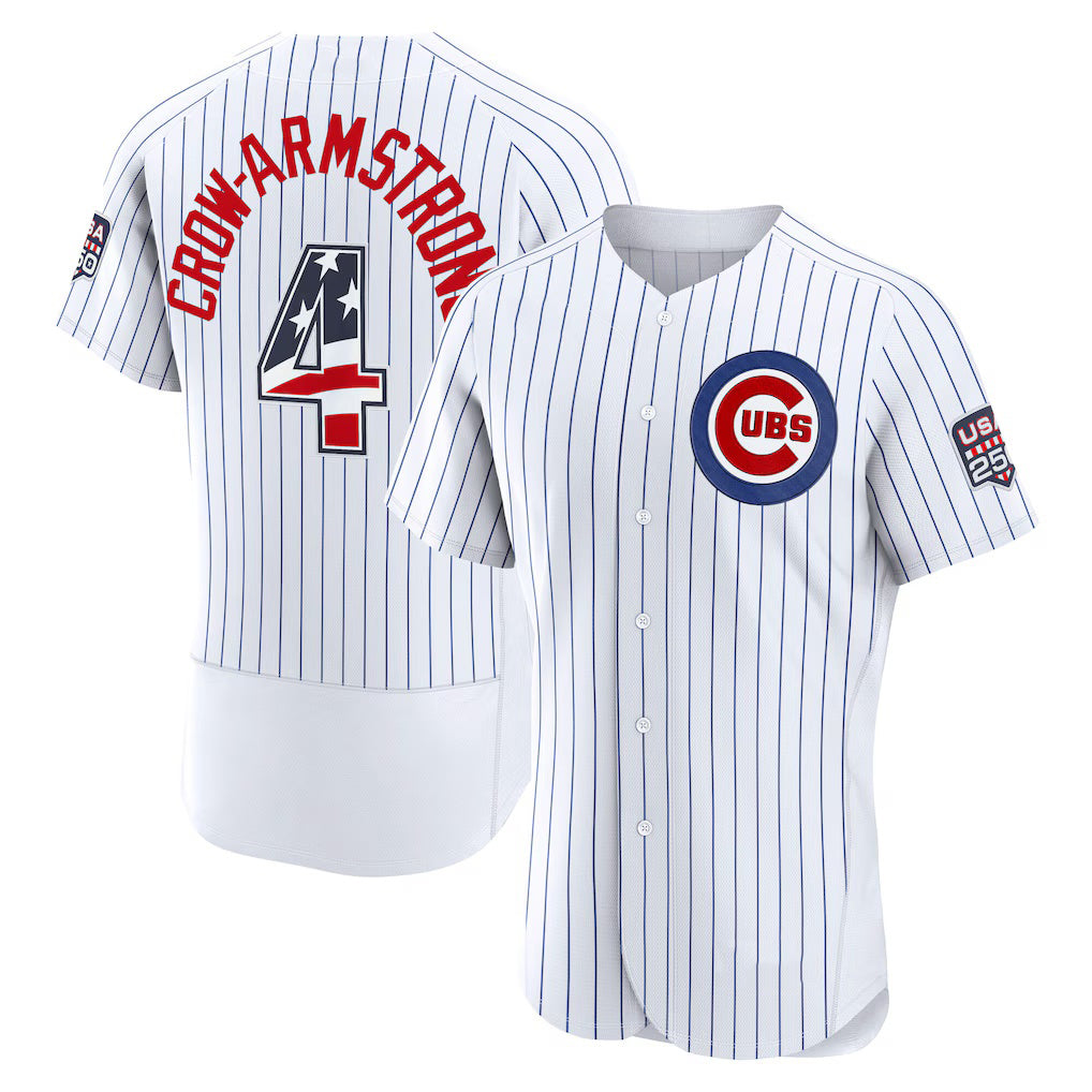 Chicago Cubs #4 Pete Crow-Armstrong USA 250 Fourth of July Home Authentic Jersey - White REYNOLDS