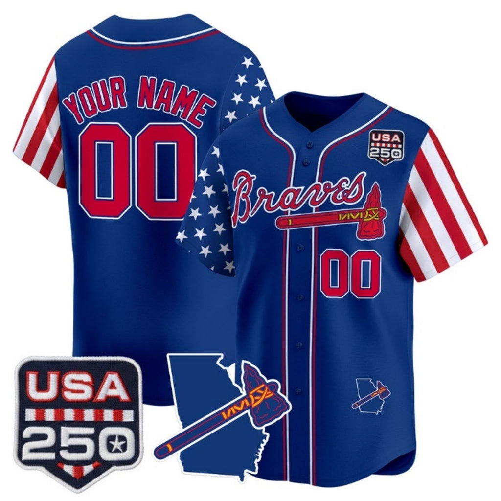 Custom Atlanta Braves America 250 Edition Vapor Premier Limited Royal REYNOLDS Stitched Jerseys