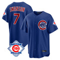 Chicago Cubs #7 Dansby Swanson Player Royal REYNOLDS 150th Anniversary Home Game Stitched Jerseys