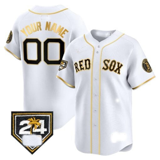 Custom Boston Red Sox 2024 Spring Training Patch Vapor Premier Limited Jersey ¨C White Gold REYNOLDS
