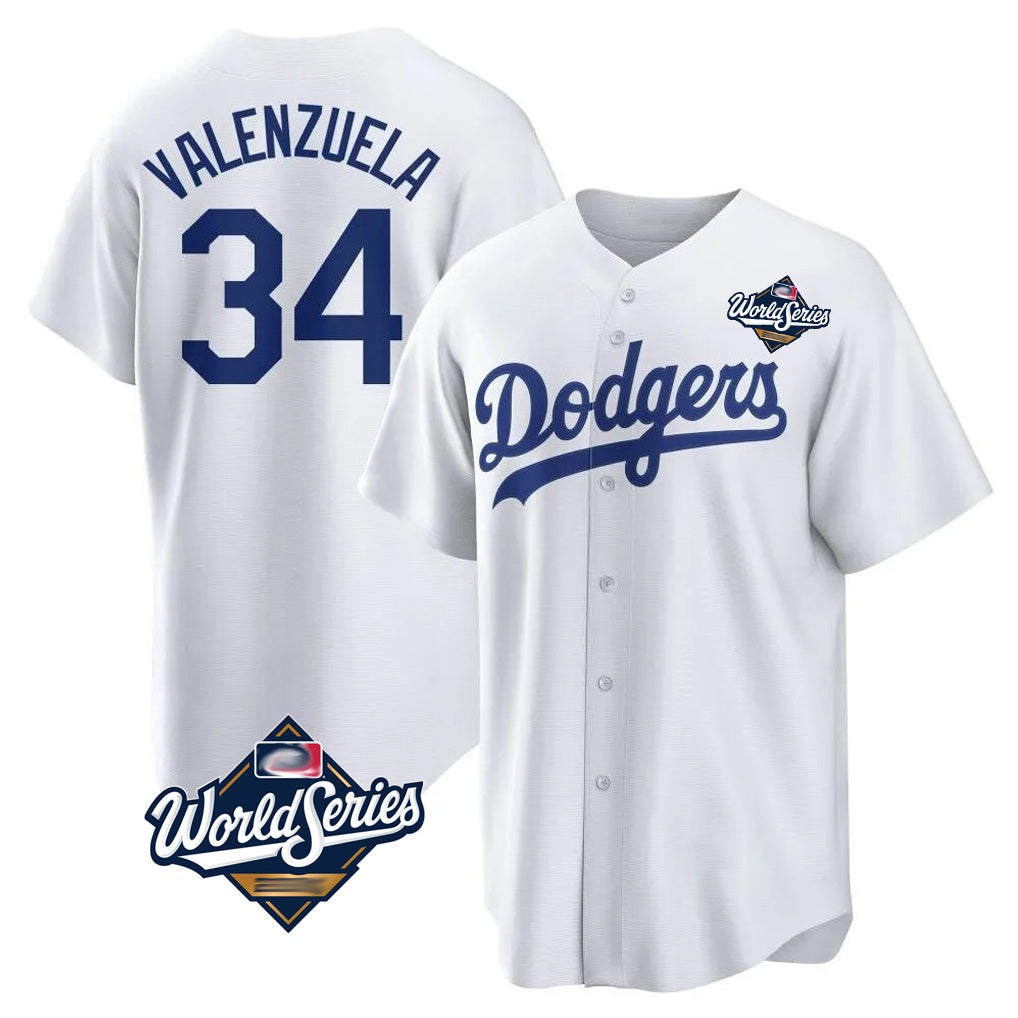 Los Angeles Dodgers #34 Fernando Valenzuela Player White REYNOLDS World Series Game Home Stitched Jerseys