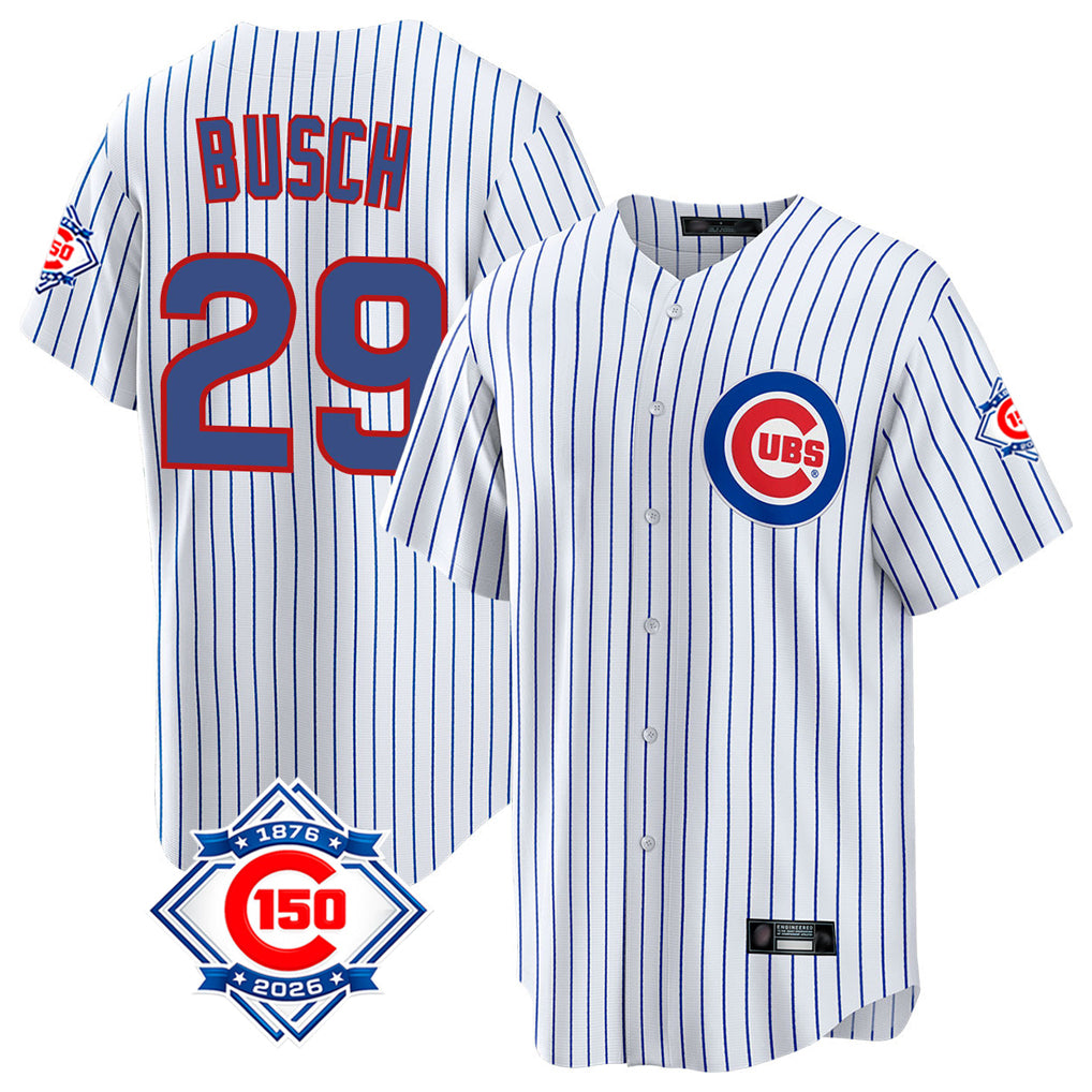 Chicago Cubs #29 Michael Busch Player White REYNOLDS 150th Anniversary Home Game Stitched Jerseys