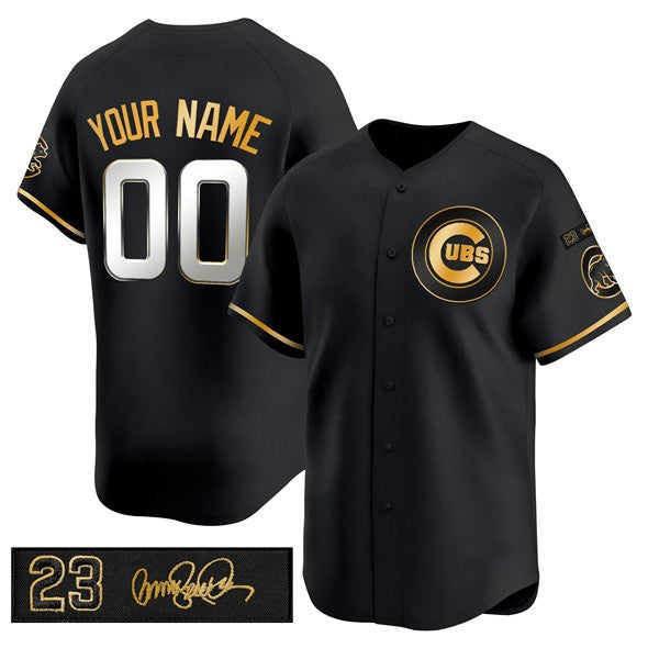 Custom Chicago Cubs draft Player Black Gold REYNOLDS 'Ryne Sandberg Tribute' Vapor Limited V3 Stitched Jersey
