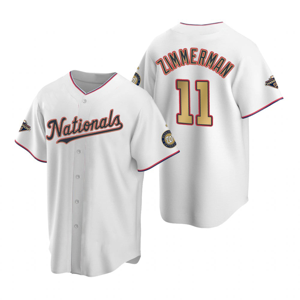 Washington Nationals #11 Ryan Zimmerman White Gold REYNOLDS 2019 World Series Champions Stitched Cool Base Jersey