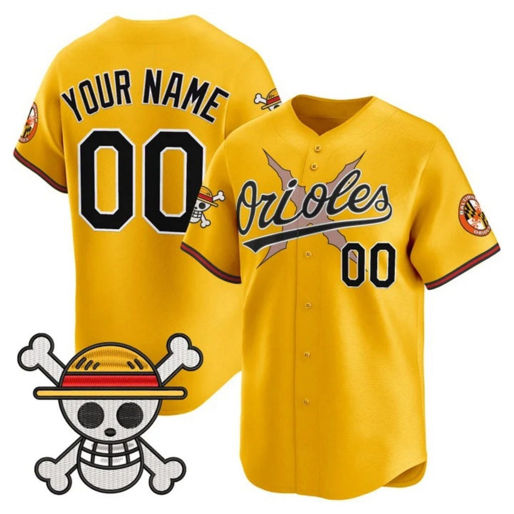 Custom Baltimore Orioles x One Piece Gold REYNOLDS Vapor Premier Limited Jersey - Stitched