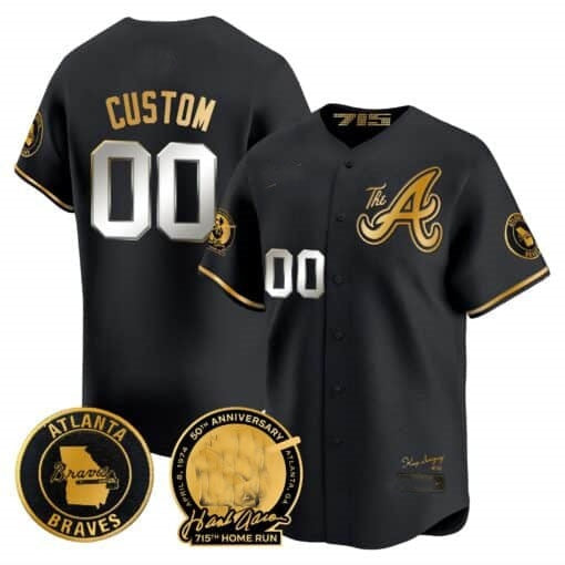 Custom Atlanta Braves Hank Aaron 715th Home Run Patch Vapor Premier Limited Jersey V2 ¨C All Stitched-Black REYNOLDS