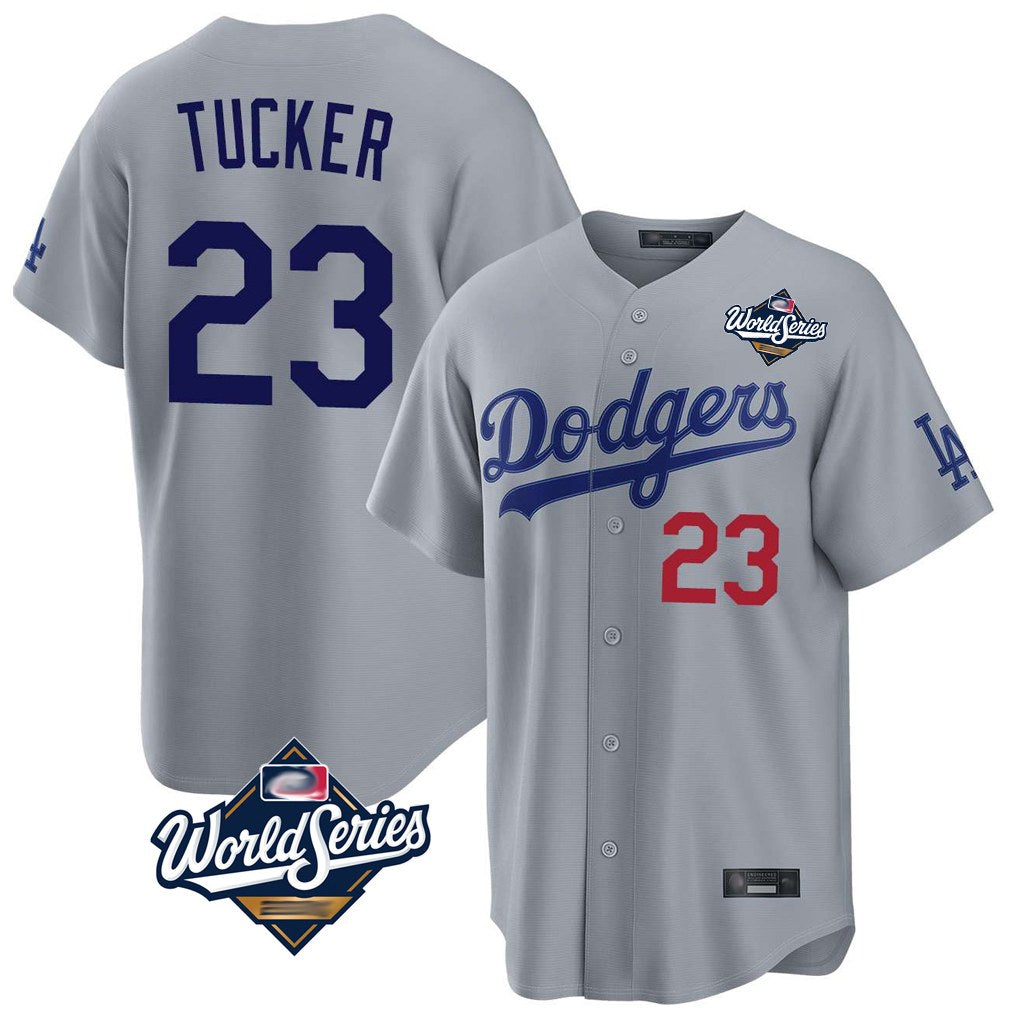 Los Angeles Dodgers #23 Kyle Tucker Player Gray REYNOLDS World Series Game Home Stitched Jerseys