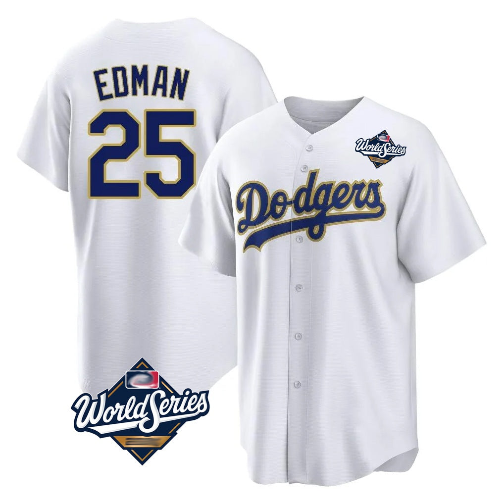 Los Angeles Dodgers #25 Tommy Edman Player Gold White REYNOLDS World Series 2026 Collection Stadium Game Stitched Jerseys