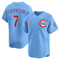 Chicago Cubs #7 Dansby Swanson Baby Blue REYNOLDS 2nd Alternate Limited Player Jersey