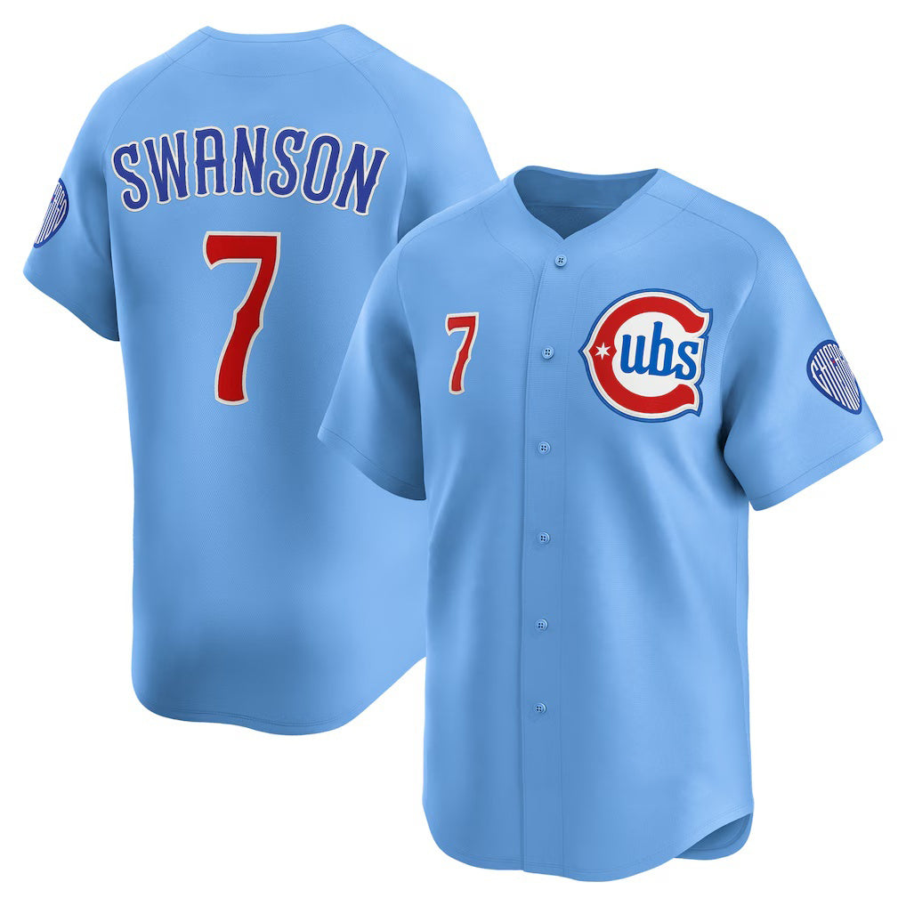 Chicago Cubs #7 Dansby Swanson Baby Blue REYNOLDS 2nd Alternate Limited Player Jersey