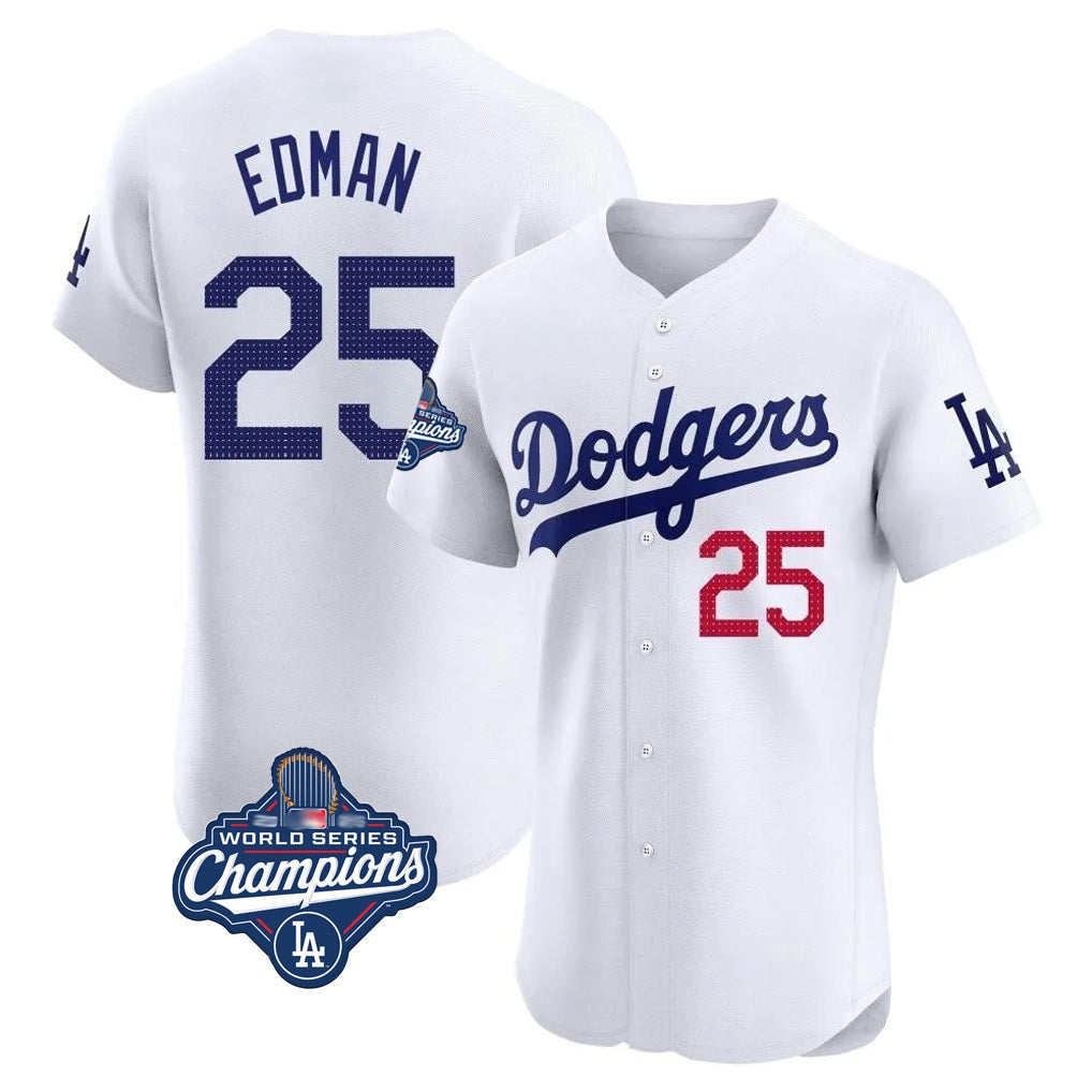 Los Angeles Dodgers #25 Tommy Edman Player Gold White REYNOLDS World Series Meet Limited Elite Home Stitched Jerseys