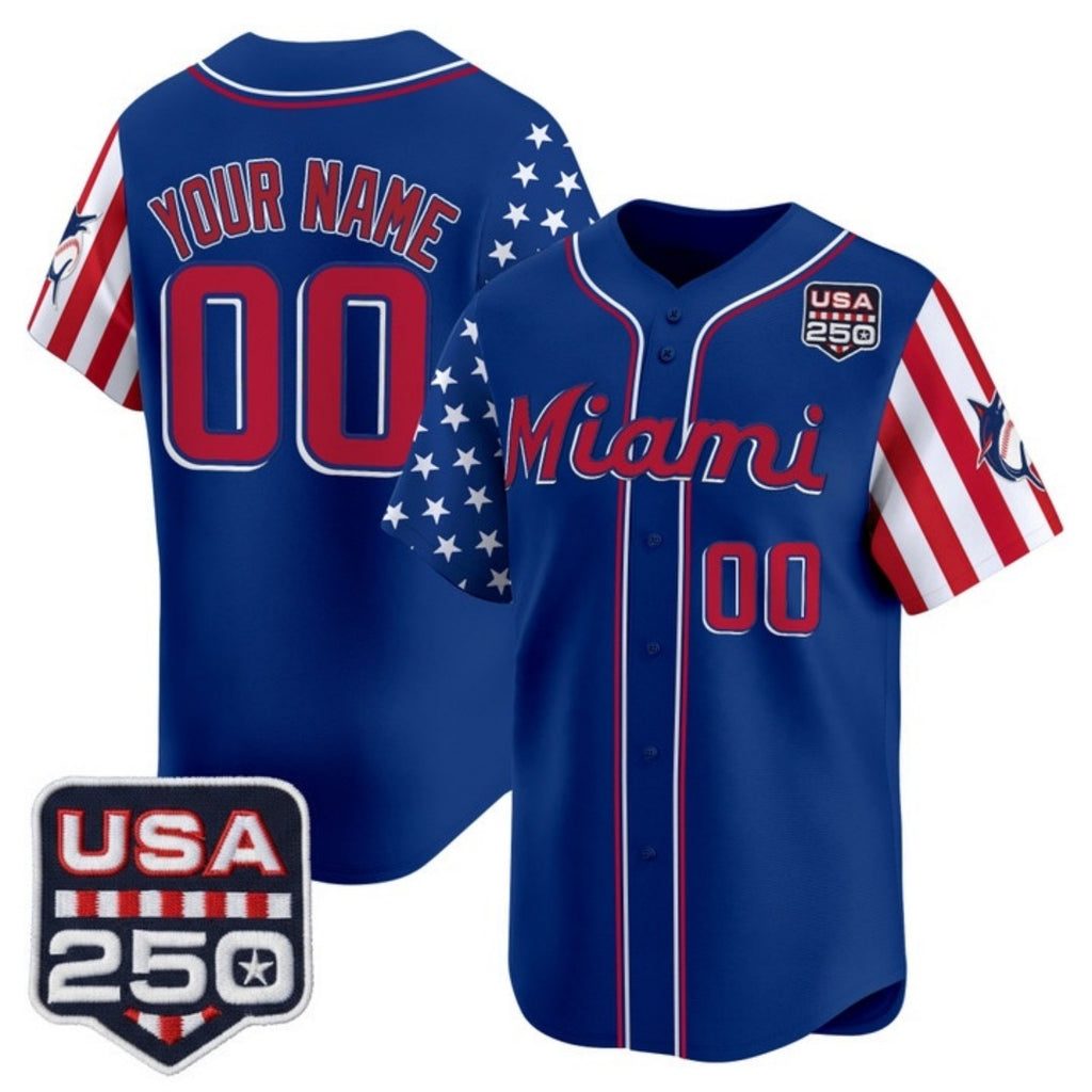 Custom Miami Marlins Royal REYNOLDS America 250 Edition Vapor Premier Limited Stitched Jerseys