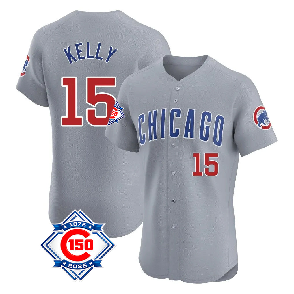 Chicago Cubs #15 Carson Kelly Player Gray REYNOLDS Road 150th Anniversary Limited Elite Home Stitched Jerseys