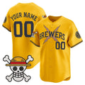 Custom Milwaukee Brewers x One Piece Gold REYNOLDS Vapor Premier Limited Jersey - Stitched
