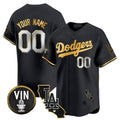 Custom Los Angeles Dodgers Vin & California Patch Gold Trim Vapor Premier Limited Jersey ¨C All Stitched-Black REYNOLDS
