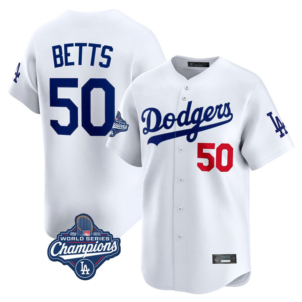 Los Angeles Dodgers #50 Mookie Betts Player White REYNOLDS World Series Meet Limited Home Stitched Jerseys