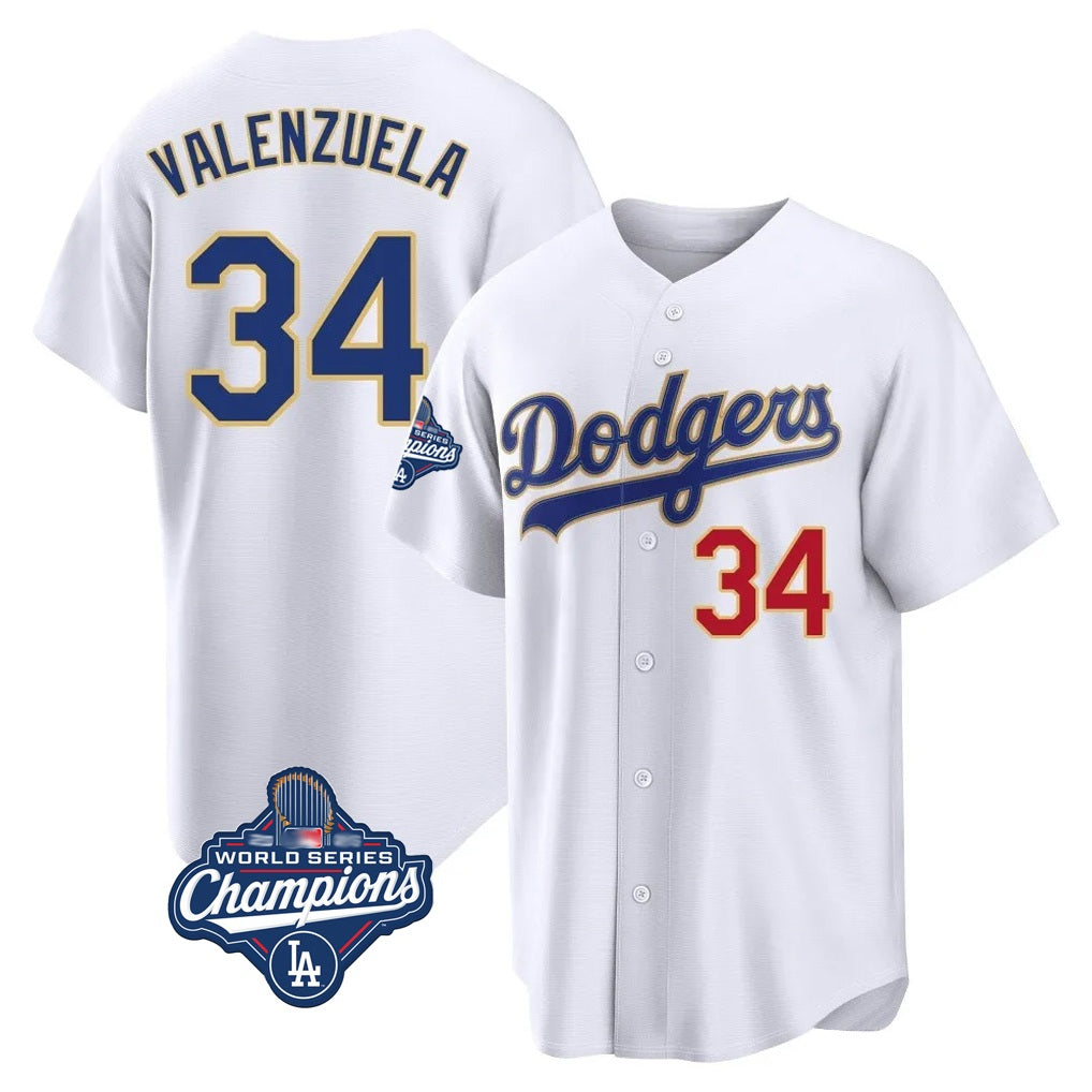 Los Angeles Dodgers #34 Fernando Valenzuela Player Gold White REYNOLDS World Series Meet 2026 Collection Stadium Limited Stitched Jerseys
