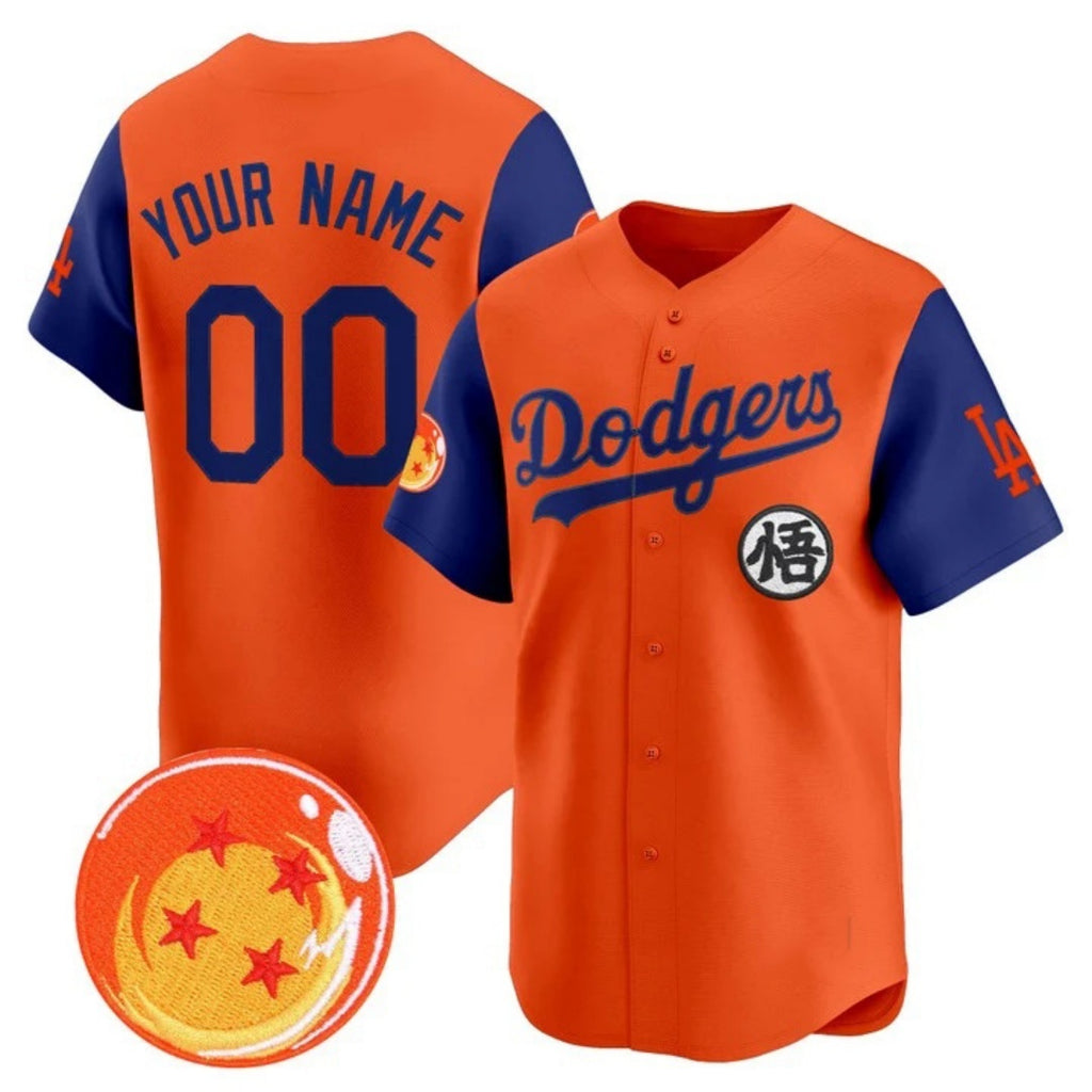 Custom Los Angeles Dodgers x Dragon Ball Royal Orange REYNOLDS Vapor Premier Limited Jersey - Stitched