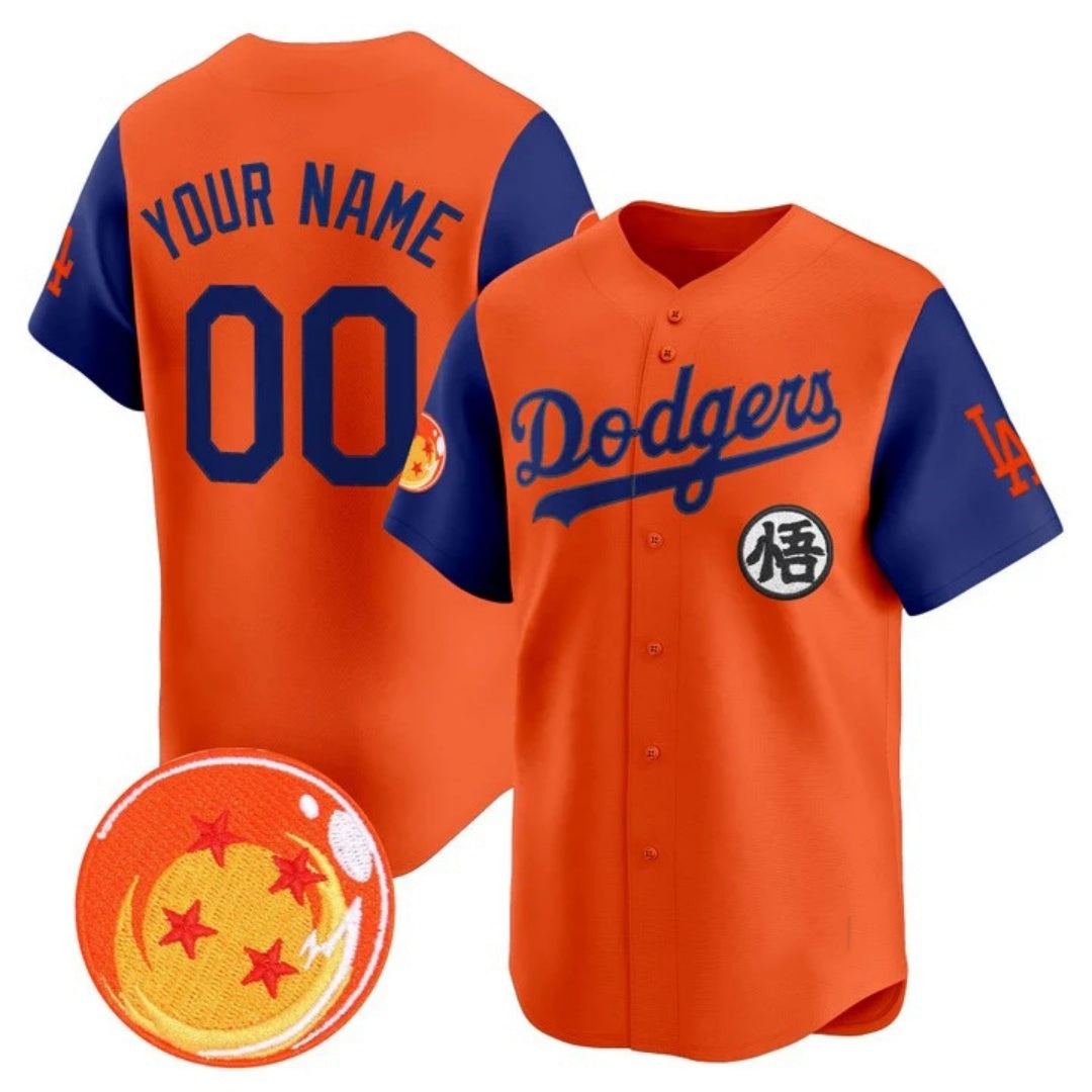 Custom Los Angeles Dodgers x Dragon Ball Royal Orange REYNOLDS Vapor Premier Limited Jersey - Stitched