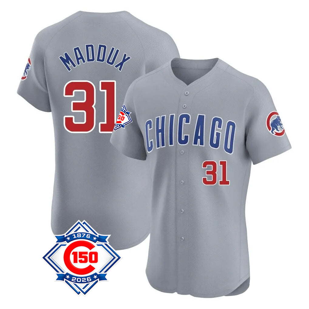 Chicago Cubs #31 Greg Maddux Player Gray REYNOLDS Road 150th Anniversary Limited Elite Home Stitched Jerseys