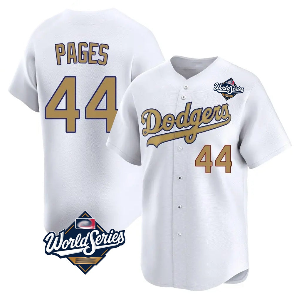 Los Angeles Dodgers #44 Andy Pages Player White Gold REYNOLDS World Series Collection Limited Home Stitched Jerseys