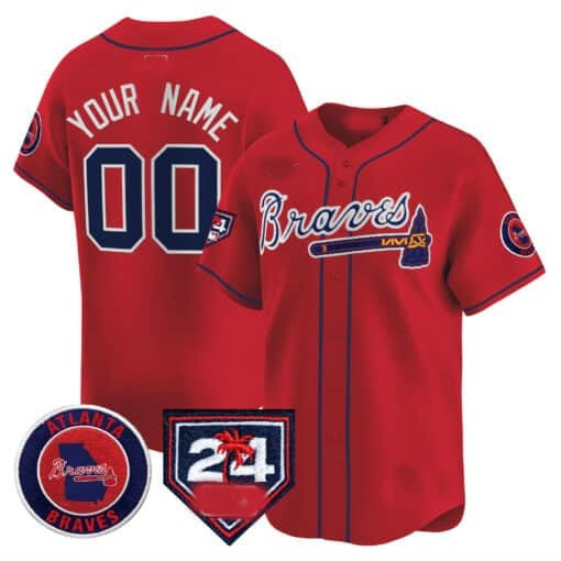 Custom Atlanta Braves 2024 Spring Training Patch Vapor Premier Limited Jersey ¨C Red REYNOLDS