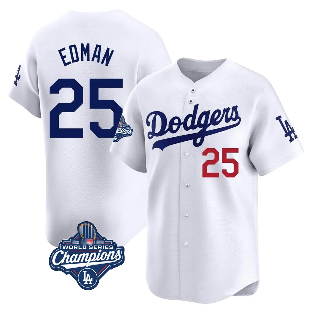 Los Angeles Dodgers #25 Tommy Edman Player White REYNOLDS World Series Meet Limited Home Stitched Jerseys