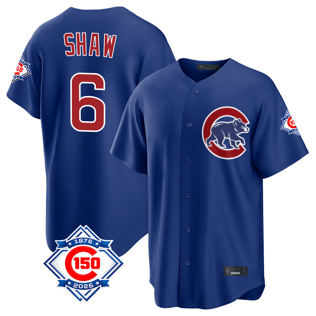 Chicago Cubs #6 Matt Shaw Player Royal REYNOLDS 150th Anniversary Home Game Stitched Jerseys