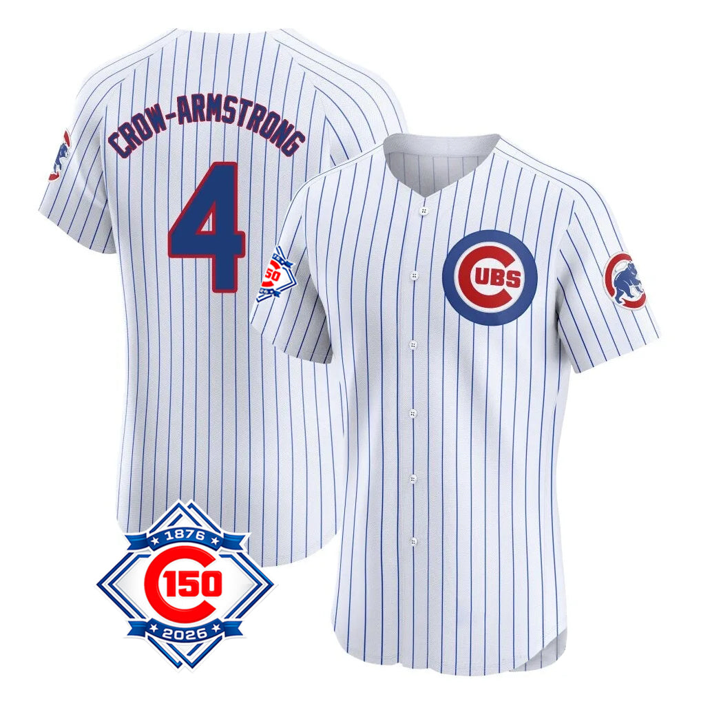 Chicago Cubs #4 Pete Crow-Armstrong Player White REYNOLDS 150th Anniversary Limited Elite Home Game Stitched Jerseys