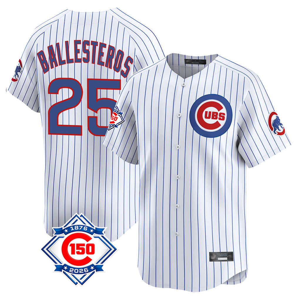Chicago Cubs #25 Moises Ballesteros Player White REYNOLDS 150th Anniversary Limited Home Game Stitched Jerseys