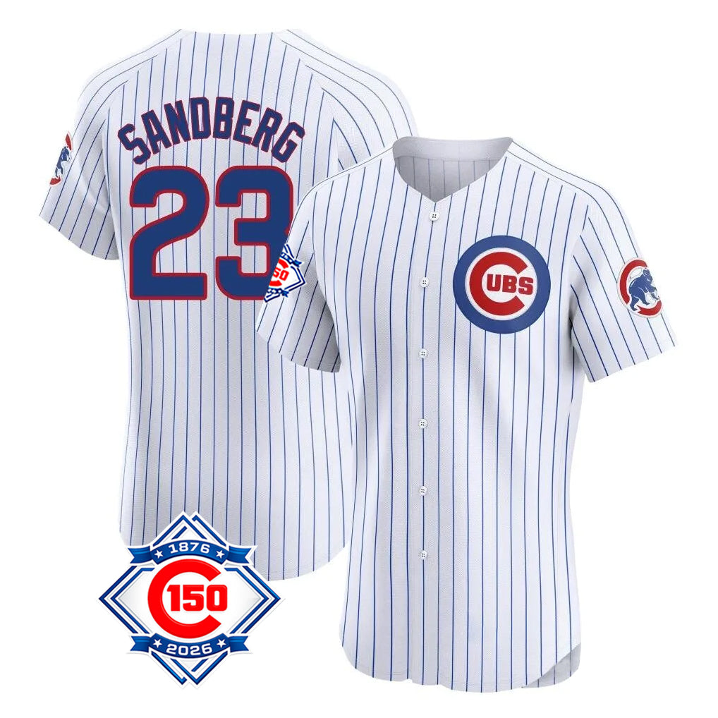 Chicago Cubs #23 Ryne Sandberg Player White REYNOLDS 150th Anniversary Limited Elite Home Game Stitched Jerseys