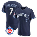 Chicago Cubs #7 Dansby Swanson Player Navy REYNOLDS City Connect 150th Anniversary Limited Elite Home Stitched Jerseys