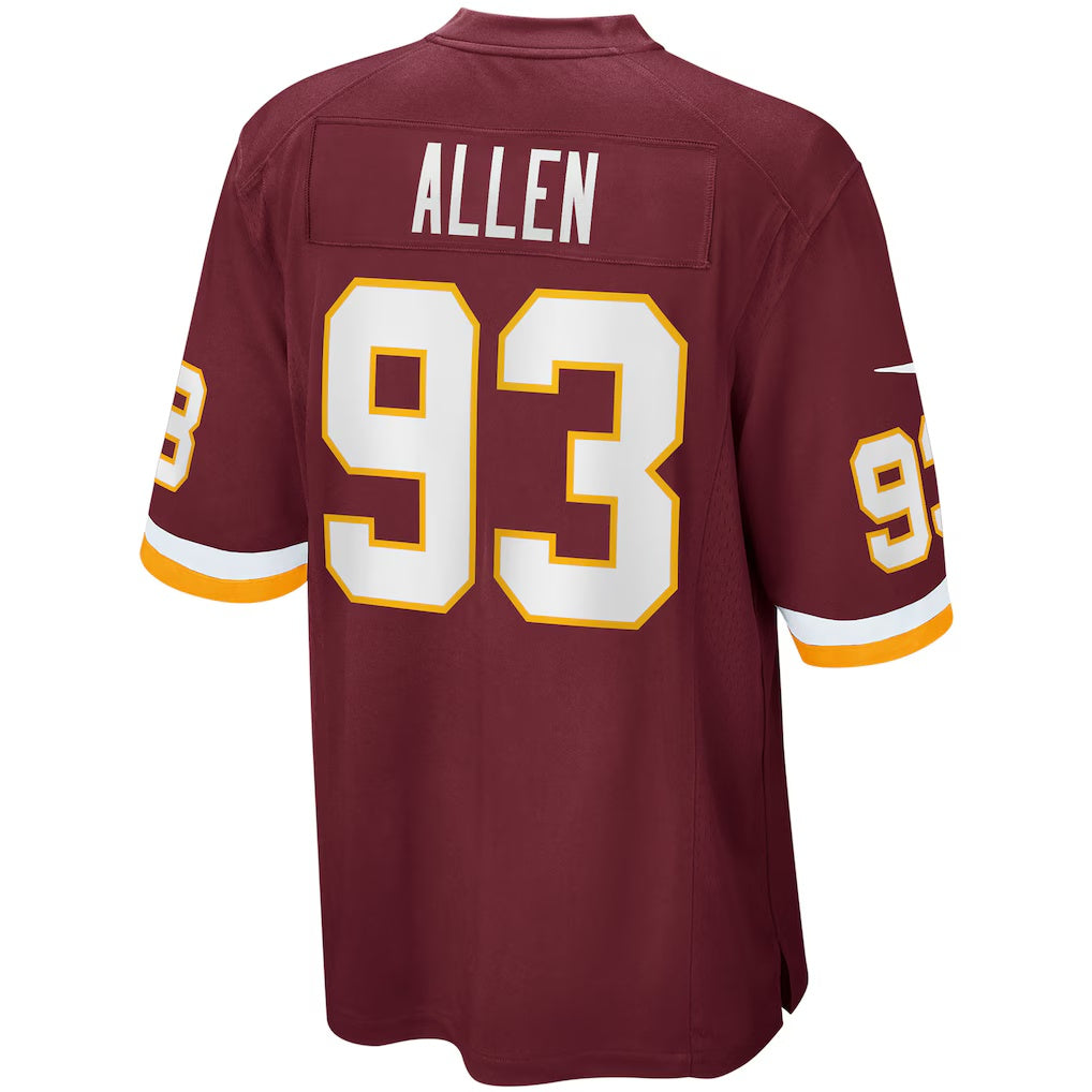 W.Football Team #93 Jonathan Allen Burgundy REYNOLDS Home Game Jersey