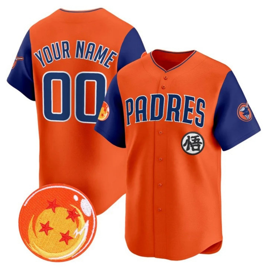 Custom San Diego Padres x Dragon Ball Royal Orange REYNOLDS Vapor Premier Limited Jersey - All Stitched