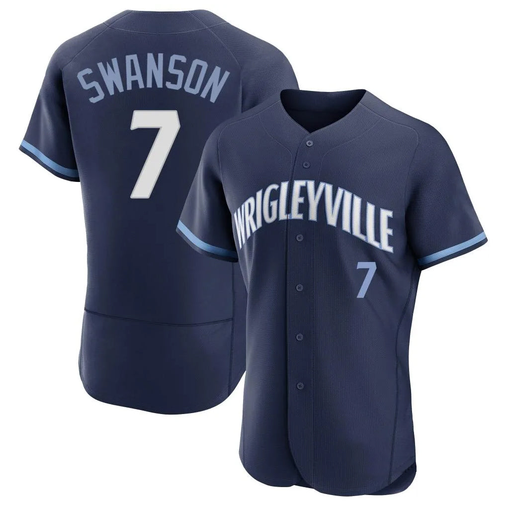Chicago Cubs #7 Dansby Swanson Player Navy REYNOLDS City Connect Limited Elite Home Stitched Jerseys