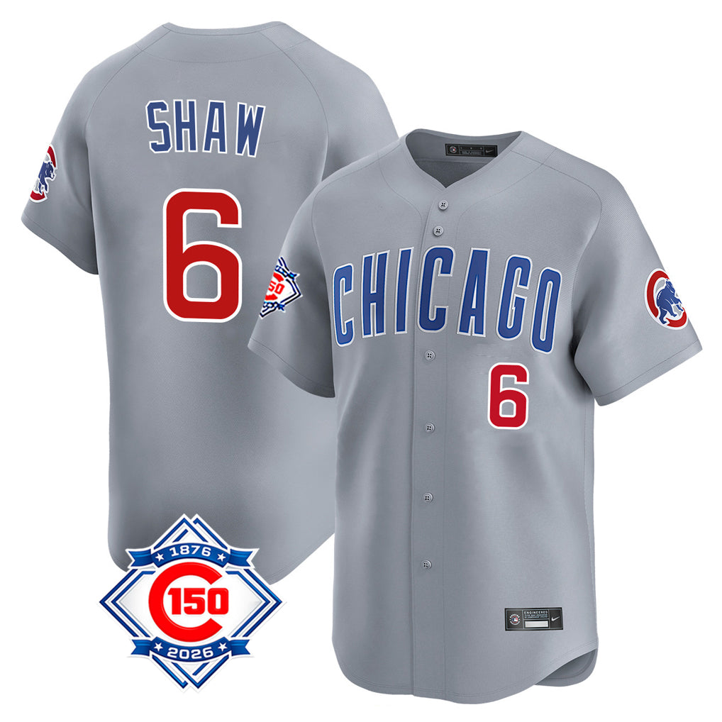 Chicago Cubs #6 Matt Shaw Player Gray REYNOLDS Road 150th Anniversary Limited Home Stitched Jerseys