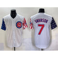 Chicago Cubs #7 Dansby Swanson White REYNOLDS Pinstripe 2025 Independence Day Vapor Premier Limited Stitched Jersey
