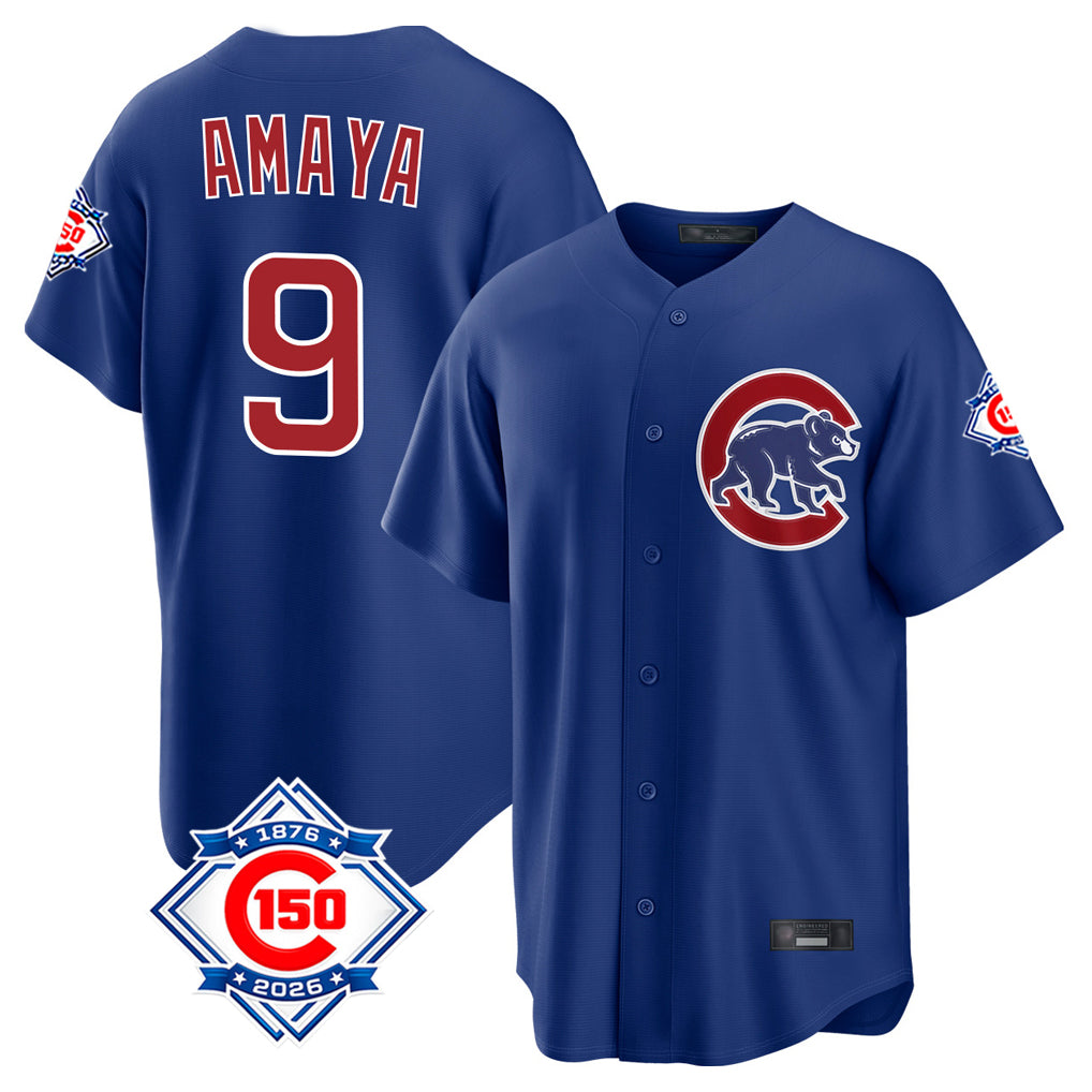 Chicago Cubs #9 Miguel Amaya Player Royal REYNOLDS 150th Anniversary Home Game Stitched Jerseys