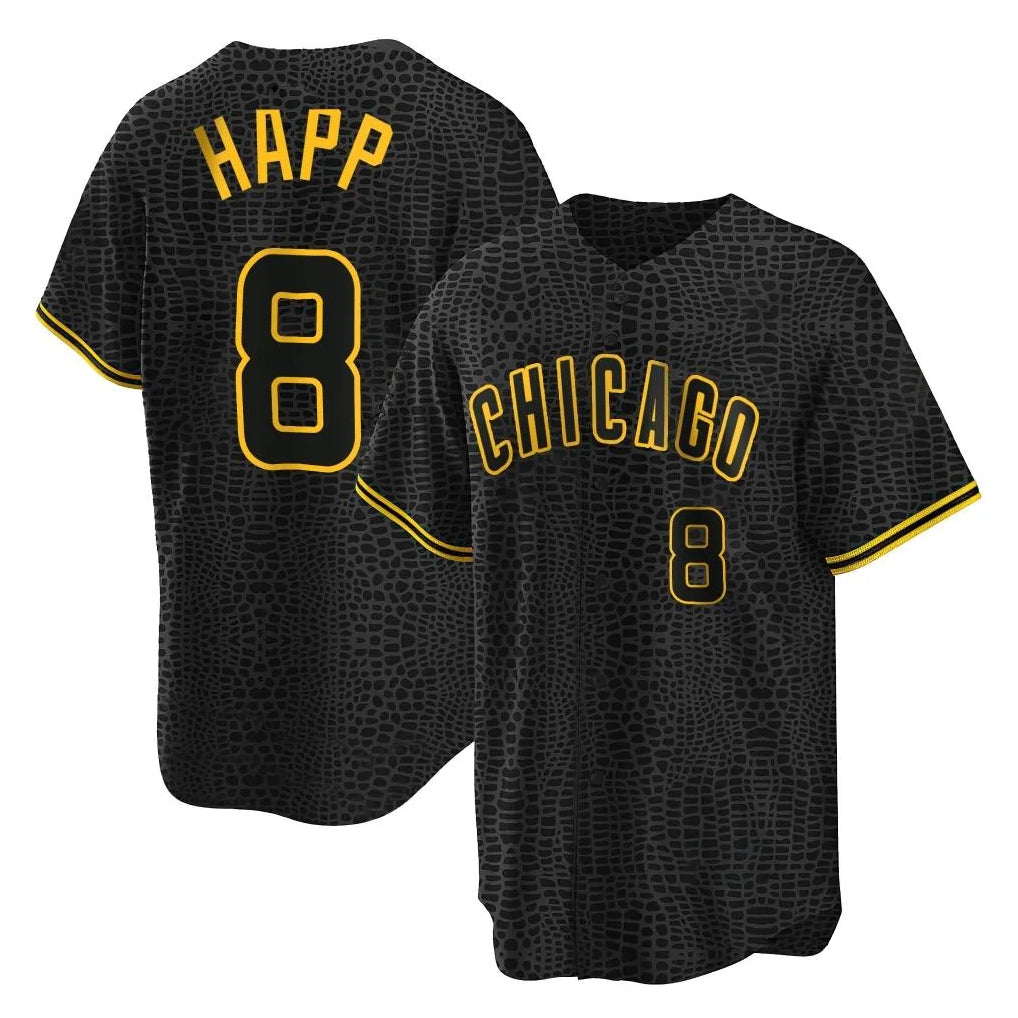 Chicago Cubs #8 Ian Happ Player Black REYNOLDS Snake Skin City Game Stitched Jerseys