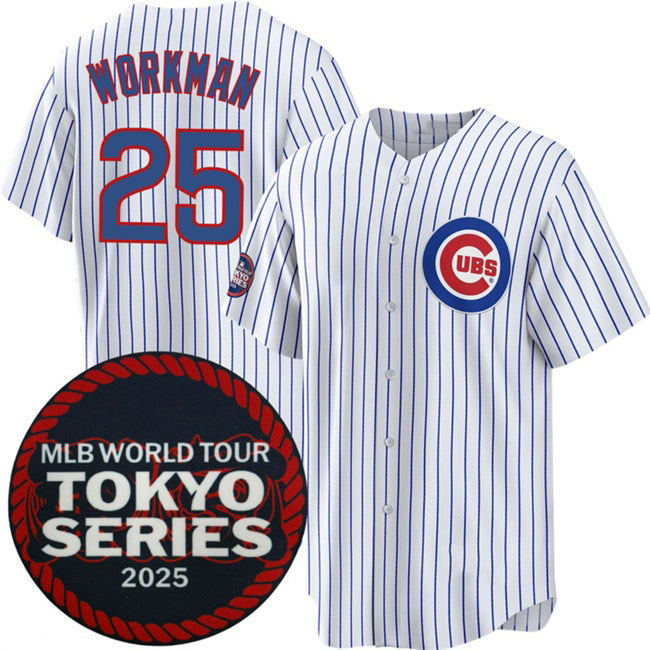 Chicago Cubs #25 Gage Workman White REYNOLDS 2025 World Tour Tokyo Series Home Stitched Jersey