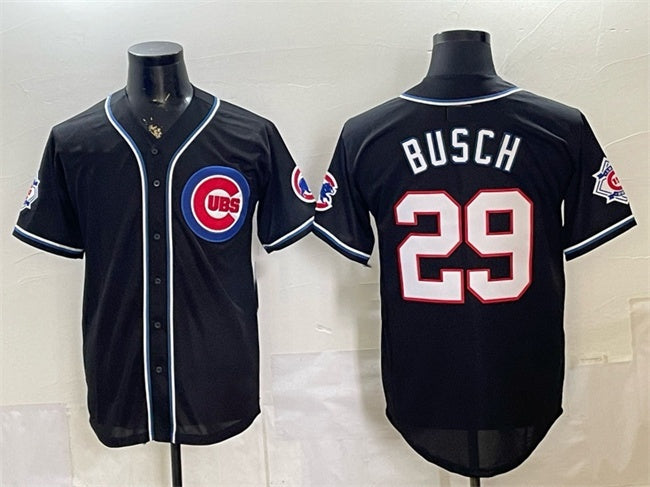 Chicago Cubs #29 Michael Busch 150th Anniversary Black REYNOLDS Out Style Vapor Premier Limited Stitched Jersey